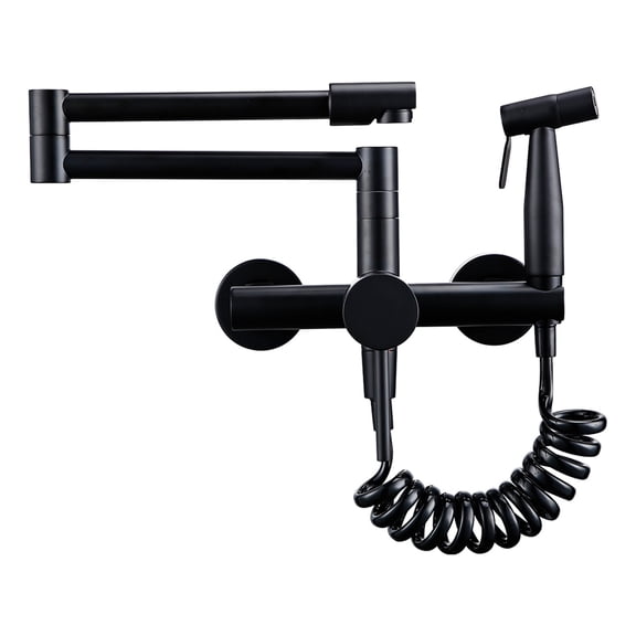 Kitchen Mixer Tap With Sprayer Hot And Cold Stream Wall Mount Pot Filler Faucet Pull Out Two Hole Wholesale Black