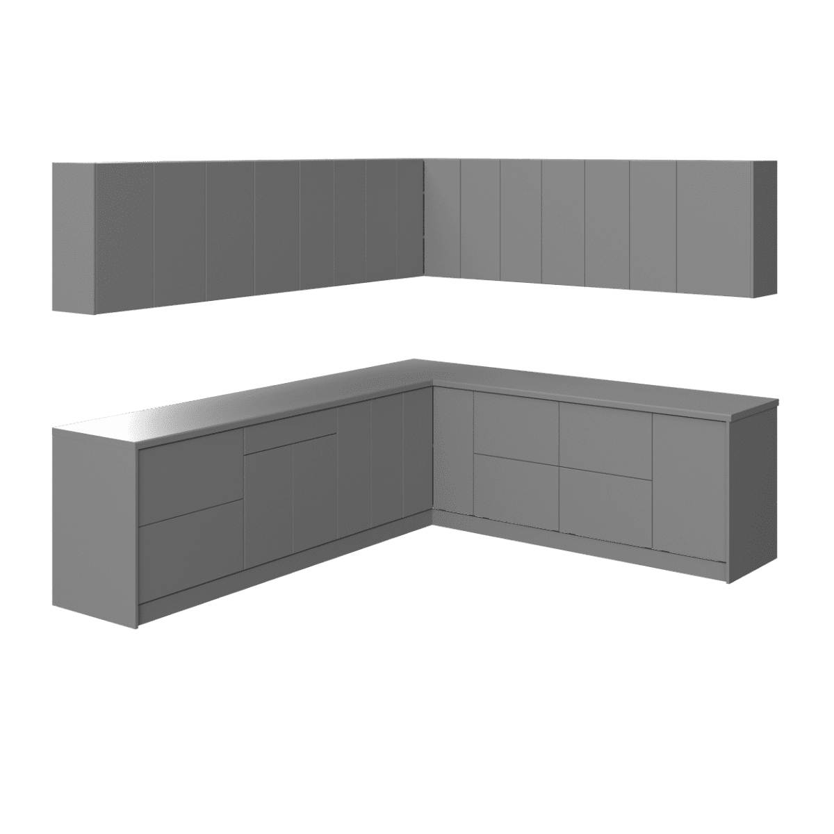 Gray Gloss and Wood Modern L-Shaped Kitchen Base Cabinets