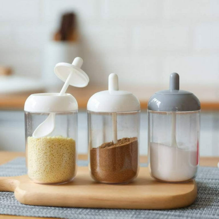 Kitchen Moisture Proof Sauce Seasoning Jar With Spoon Condiment Pots Clear Spices Container