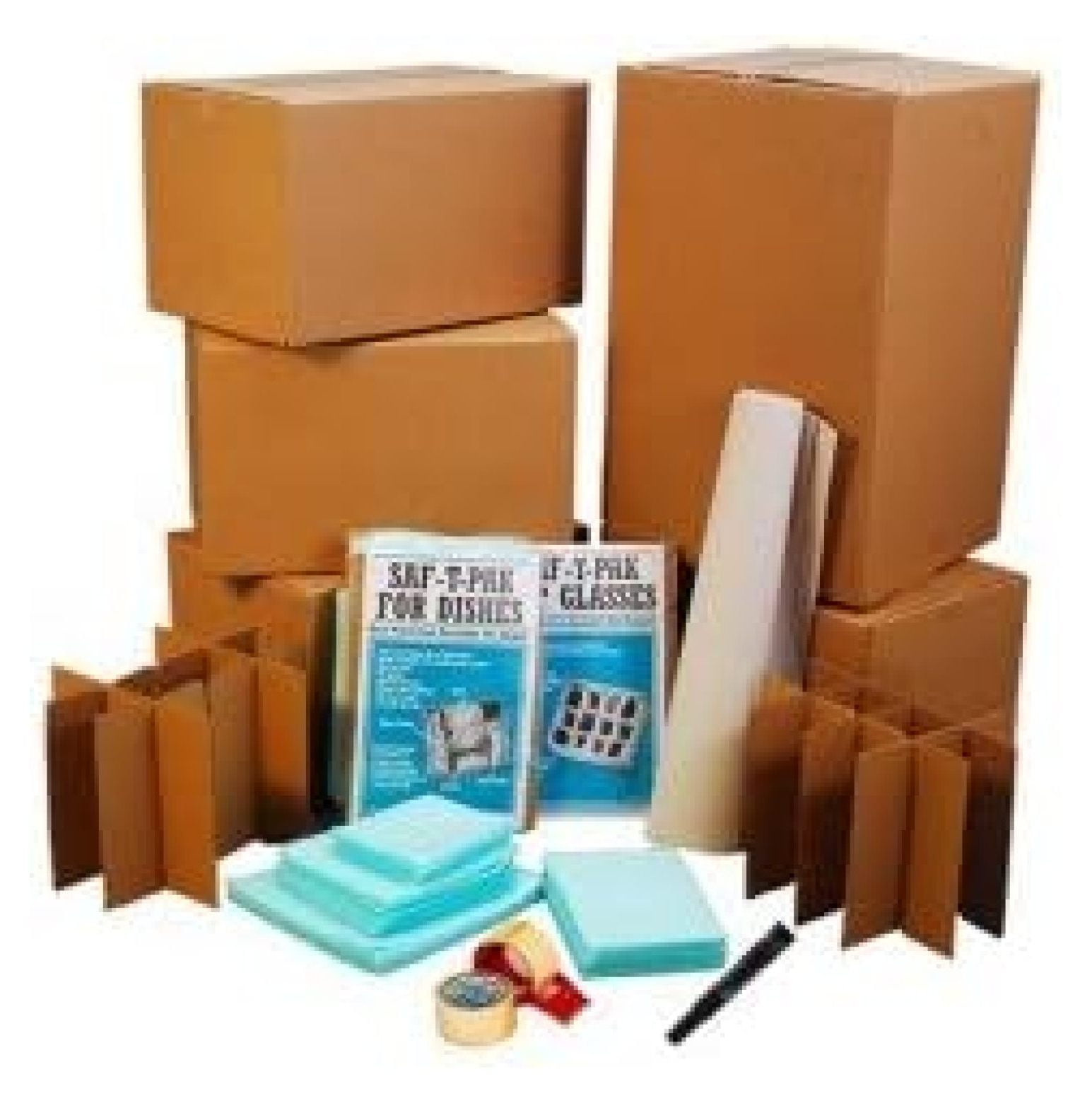 Kitchen Moving Box & Supplies Kit #1 4 Boxes with Dish/Glass Inserts