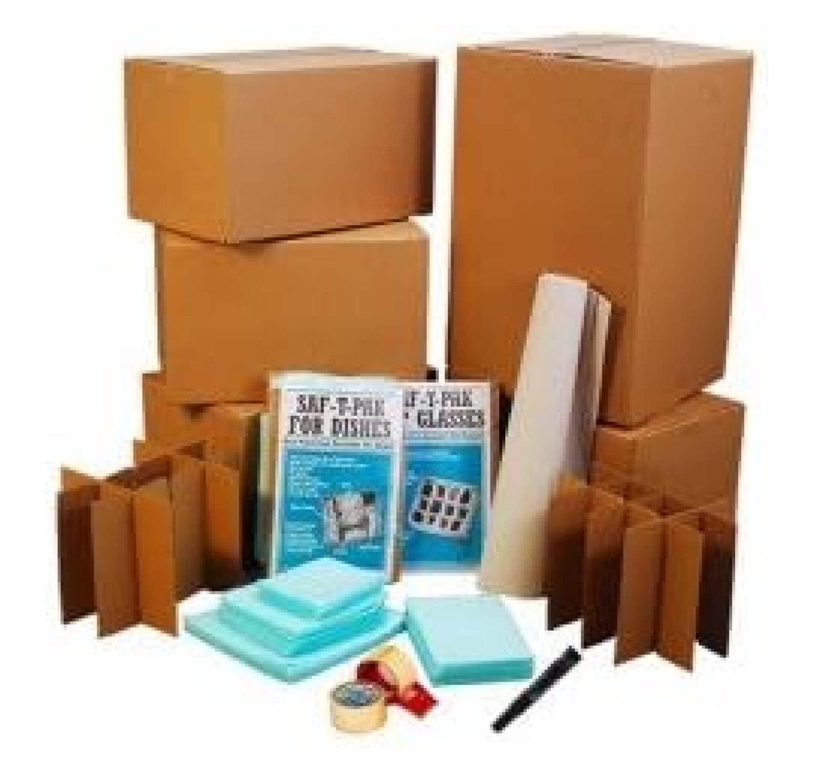 Kitchen Moving Box & Supplies Kit #1 4 Boxes with Dish/Glass Inserts