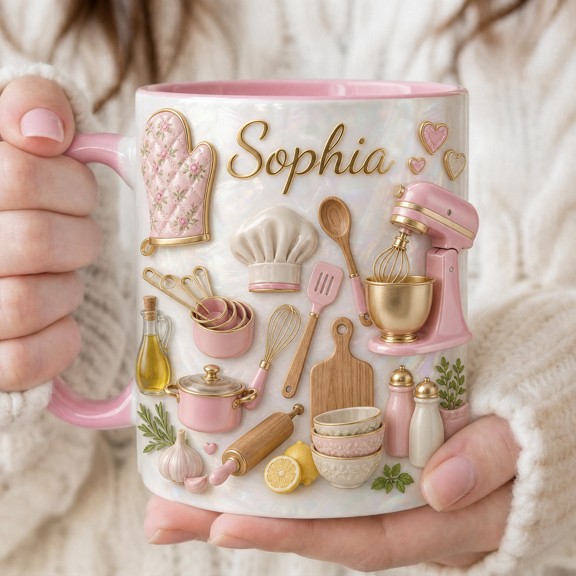 Kitchen Mug Custom Name Accent Mug, Personalized Cooking Gift for Baker or Kitchen Lover