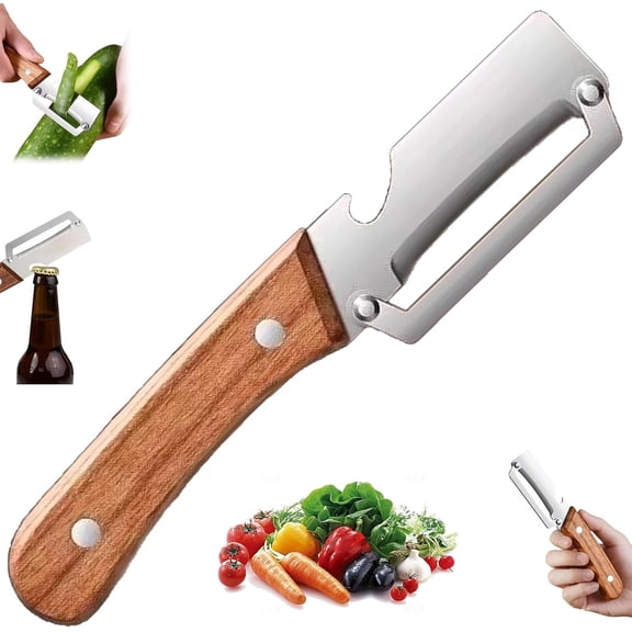 Kitchen Multi-Function Stainless Steel Thickened Fruit Peeler Knife, Kitchen Multi-Function Heavy-Duty Steel Peeler, 2-In-1 Multifunctional Peeler, with Bottle Opener, for Fruit Vegetable (1 Pc)