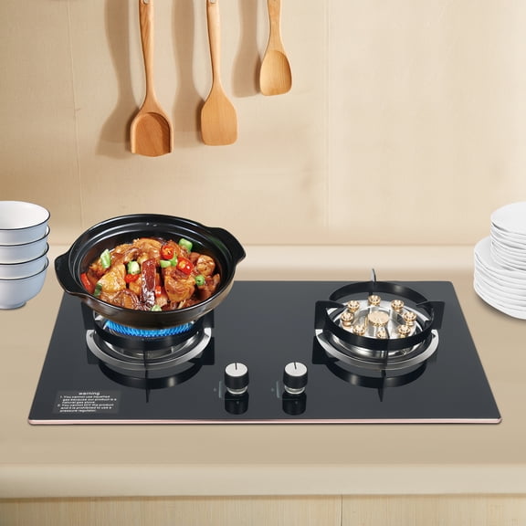 Kitchen Natural Gas Cooker Gas Cooktop Stove Top 2 Burners Built-in NG Gas Stove for Home, Restaurants