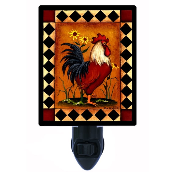 Night Light - Red Rooster. | Kitchen Theme, Includes Free Switchable Insert, 4W Bulb, E12 Base