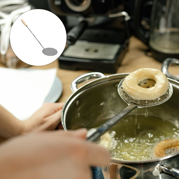 PENIKOKO Grey Metal Frying Spoon with Ergonomic Handle for Cooking, Frying, and Everyday Kitchen Use