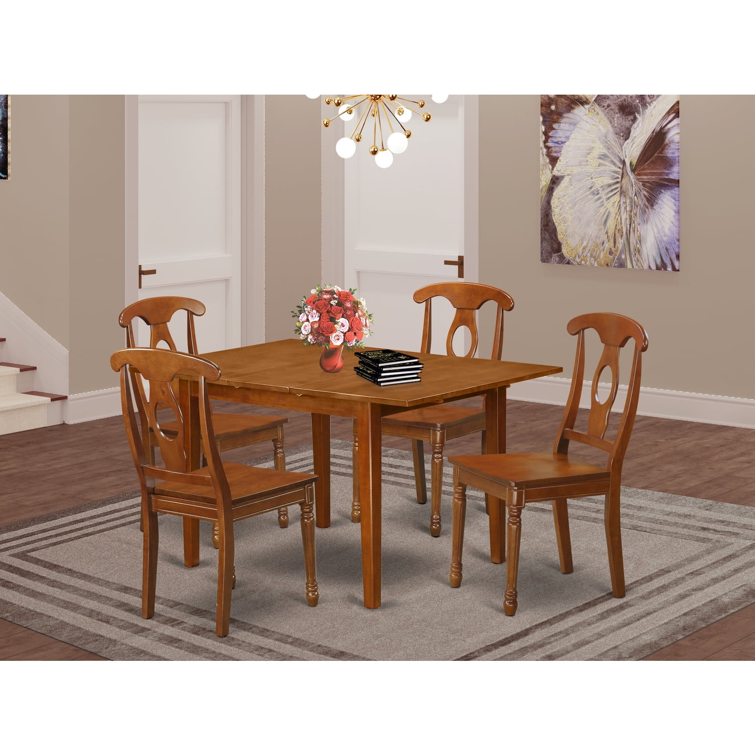 Set Tavolo Da Cucina East West Furniture: Tavolo Quadrato E 4 Sedie Imbottite In Lino, Finitura Mogano