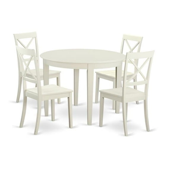 Kitchen Nook Dining Set with 4 Table & 4 Chairs, Linen White - 5 Piece