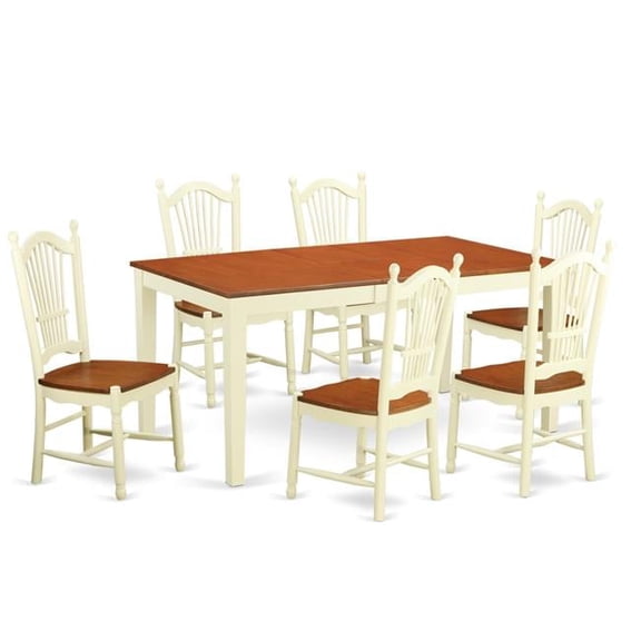 Kitchen Nook Dining Set with 6 Kitchen Table & 6 Chairs, Buttermilk & Cherry - 7 Piece