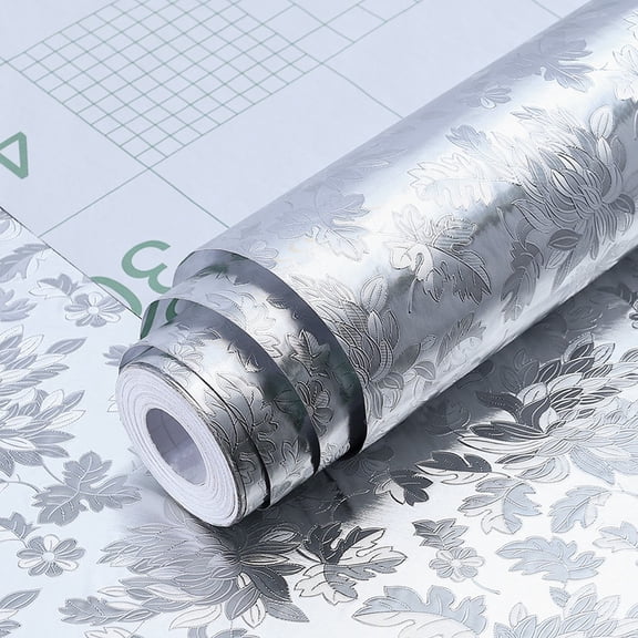Kitchen Oil Proof Aluminum Foil Sticker Silver Chequer Peel And Stick Wallpaper Removable And Adhesive Paper For Kitchen Countertops Desk Cabinet, E