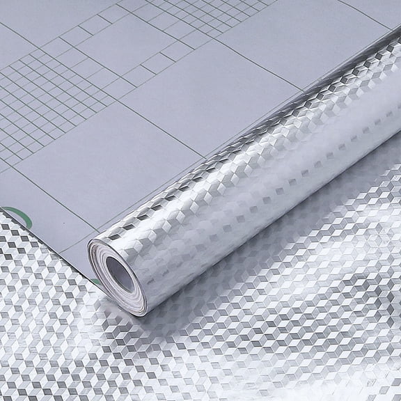 Kitchen Oil Proof Aluminum Foil Sticker Silver Chequer Peel And Stick Wallpaper Removable And Adhesive Paper For Kitchen Countertops Desk Cabinet,Stickers