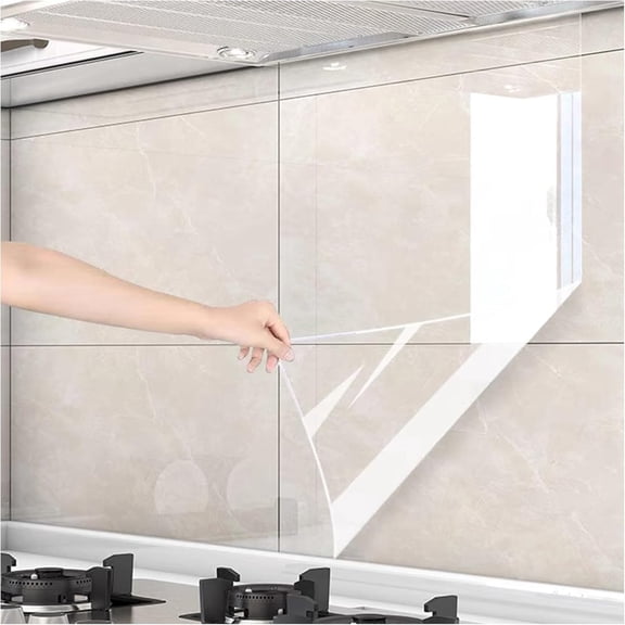 Kitchen Oil Proof Clear Wall Protector Film, 15.7x118 Clear Contact Paper Peel and Stick, Self-Adhesive Transparent Backsplash Sticker Roll, Heat-Resistant Vinyl Film Wallpaper Protection for Cabinet