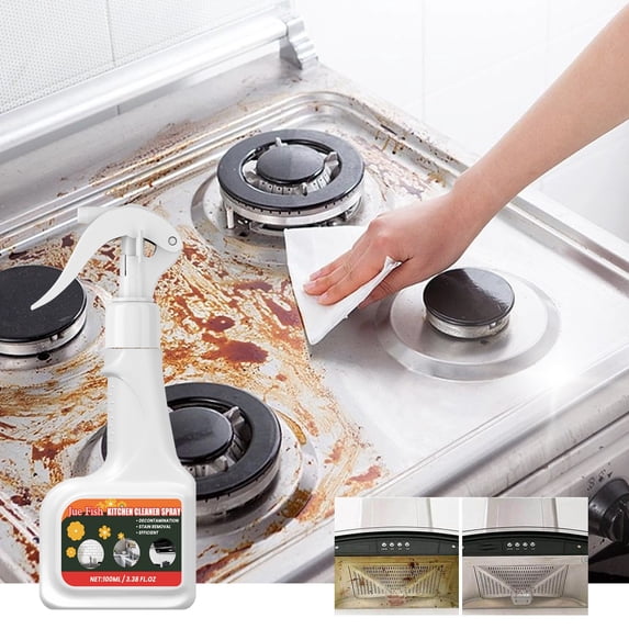 Kitchen Oil Stain Remover 100ml for Range Hoods, Stoves, and Sinks with Fast Grease Cleaning and Fresh Lemon Scent