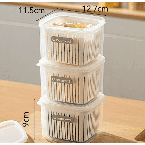 Kitchen Onion, Ginger, Garlic Storage Box, Refrigerator Scallion Small Ingredient Preservation Box, Square Vegetable Preparation Box with Lid, Draining Preservation Box