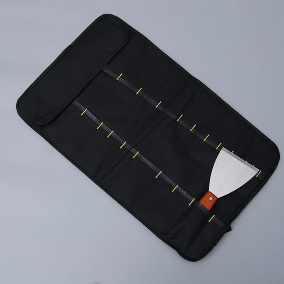 Kitchen Organizer Black Oxford Fabric Chef Roll Bag with Comfortable Handle and Multiple Pockets