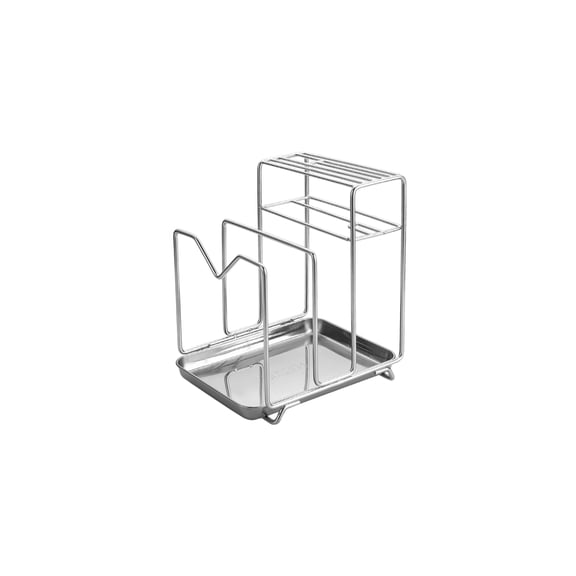 Kitchen Organizer Rack, 304 Stainless Steel Knife Block and Cutting Board Holder with Drain Tray Countertop Storage Solution for Home Cooking Utility, Silver