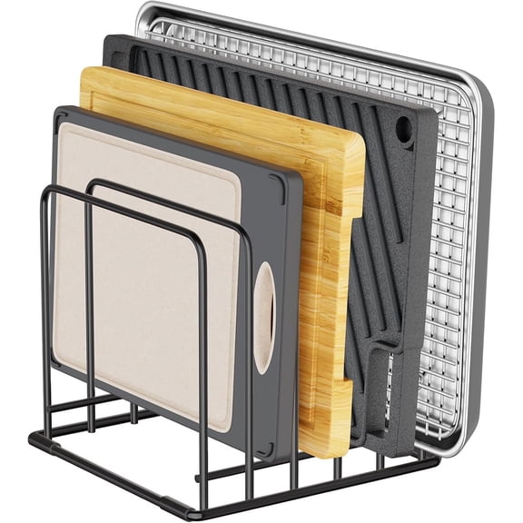 Kitchen Organizer Rack, 5-Slot Heavy-Duty Cutting Board and Bakeware Holder for Countertop or Cabinet Storage