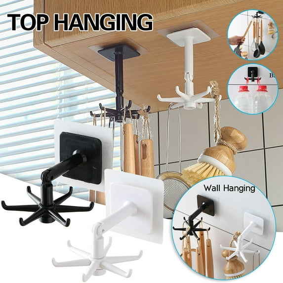 Kitchen Organizers And Storage Command Hooks Closet Organizers And Storage Rotating Hooks Kitchenware Storage Kitchen Cabinet Wall Hanging Rack Spatula Spoon For Kitchen, Bedroom, Dining Room