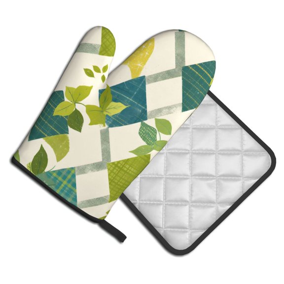 Kitchen Oven Mitts And Pot Holders Set 2pcs Waterproof Heat Resistant Glove Pot Holder Baking Grilling Microwave Lime Houndstooth Hand-Drawn Sketch_2