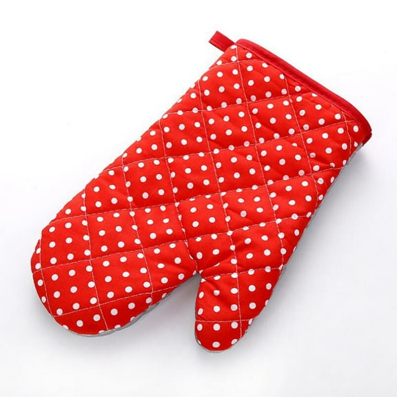Kitchen Oven Mitts for Kids, Heat Resistant Cotton Oven Gloves Set of 1 for Cooking Baking, Kitchen Gloves for Farmhouse Restaurant, Polka Dot Red