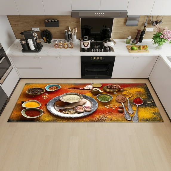 Kitchen PCV Mat Spice Ingredients Printed Floor Mat Door Living Room Kitchen Appetite Decorative Rug Home Decor