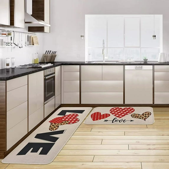 Kitchen PCV Mat Valentine's Day Kitchen Foot Mat Red Love Entrance Doormat For Living Room Geometric Rug Home Hallway Balcony Carpet