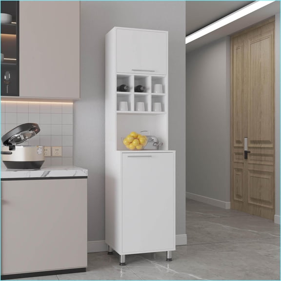 Kitchen Pantry 80 High Double Cabinet with 6 Spice Cubbies & 4 Shelves White | MDF | Modern