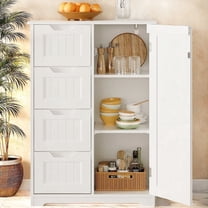 Kitchen Pantry Cabinet, 34" Small Food Pantry Storage Cabinet with Cutout Handles, White