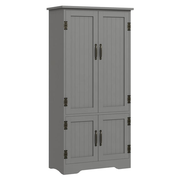 Kitchen Pantry Cabinet, .5" Farmhouse Storage Organizer - Adjustable Shelves, Beadboard Doors, Gray - Dining Room, Compact Kitchen Gray + MDF
