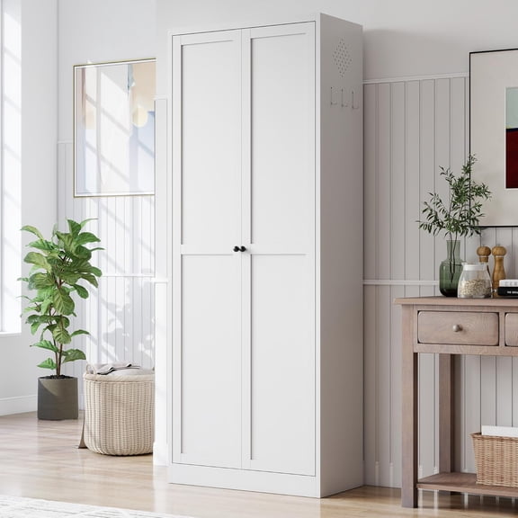 Kitchen Pantry Cabinet, 61" H Storage Cabinet with Doors and Adjustable Shelves, Metal Bathroom Cabinets, Utility Cabinets for Kitchen, Garage, Assembly Required, White