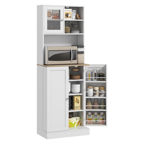 Kitchen Pantry Cabinet 66.5", Kitchen Hutch with Microwave Storage, Adjustable Shelves, White Finish for Dining Room