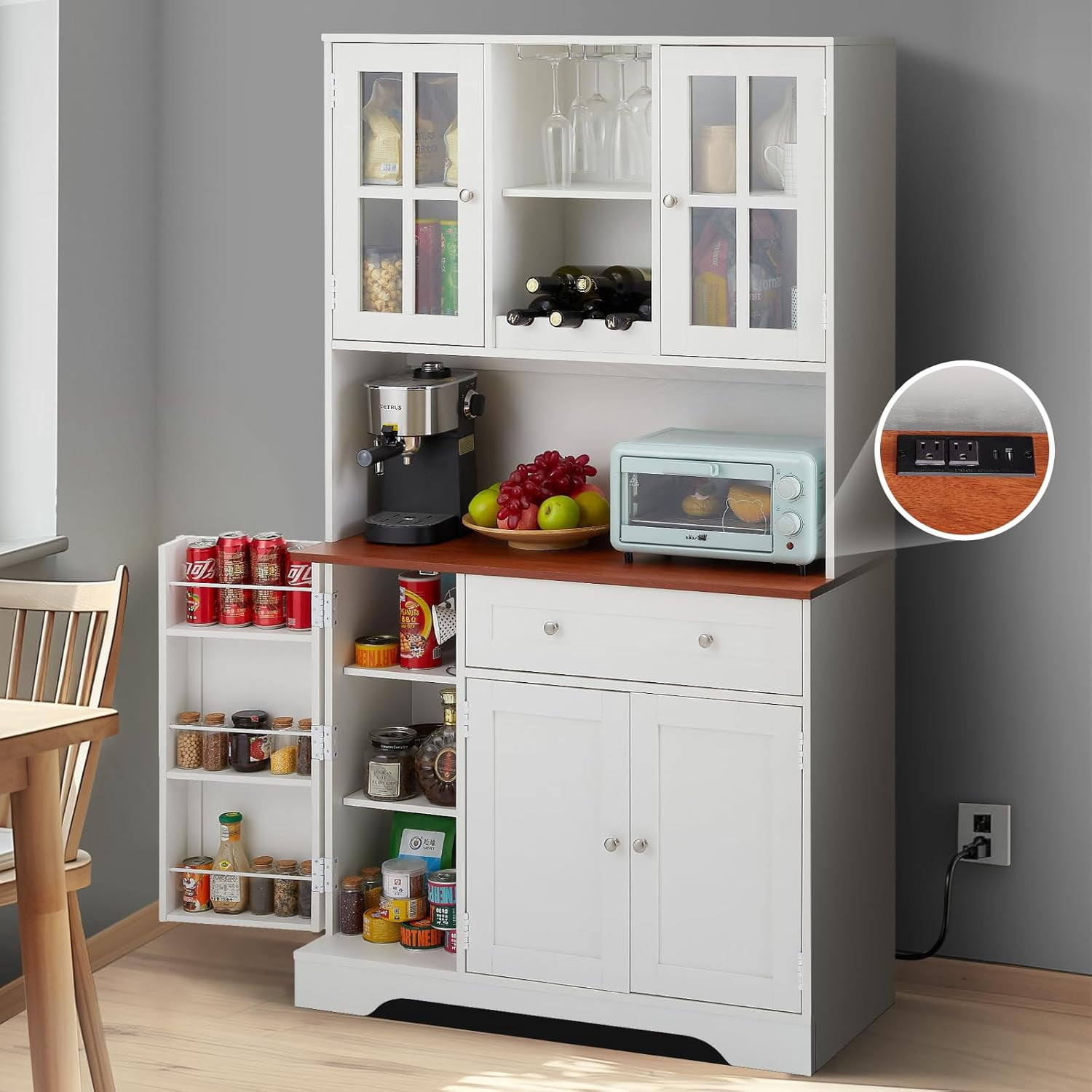 Kitchen Pantry Cabinet, 68" Freestanding Storage Cabinet with Hutch ...