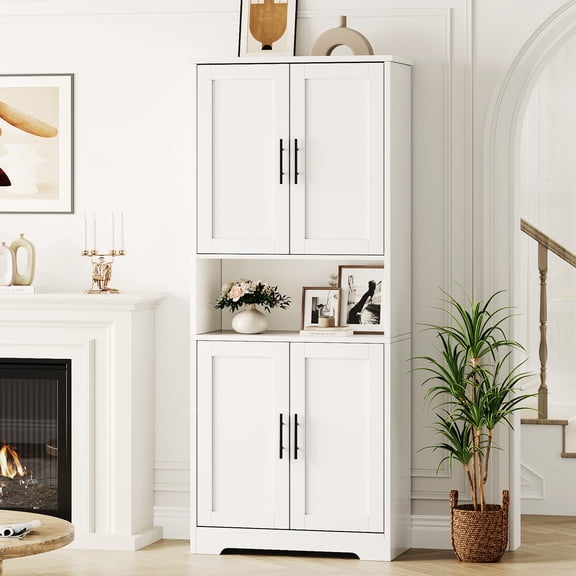 Kitchen Pantry Cabinet, 70 Inch Tall Storage Cabinet with Doors and Adjustable Shelves, Freestanding Wooden Classic Cupboard for Living Room, Dining Room, Bathroom
