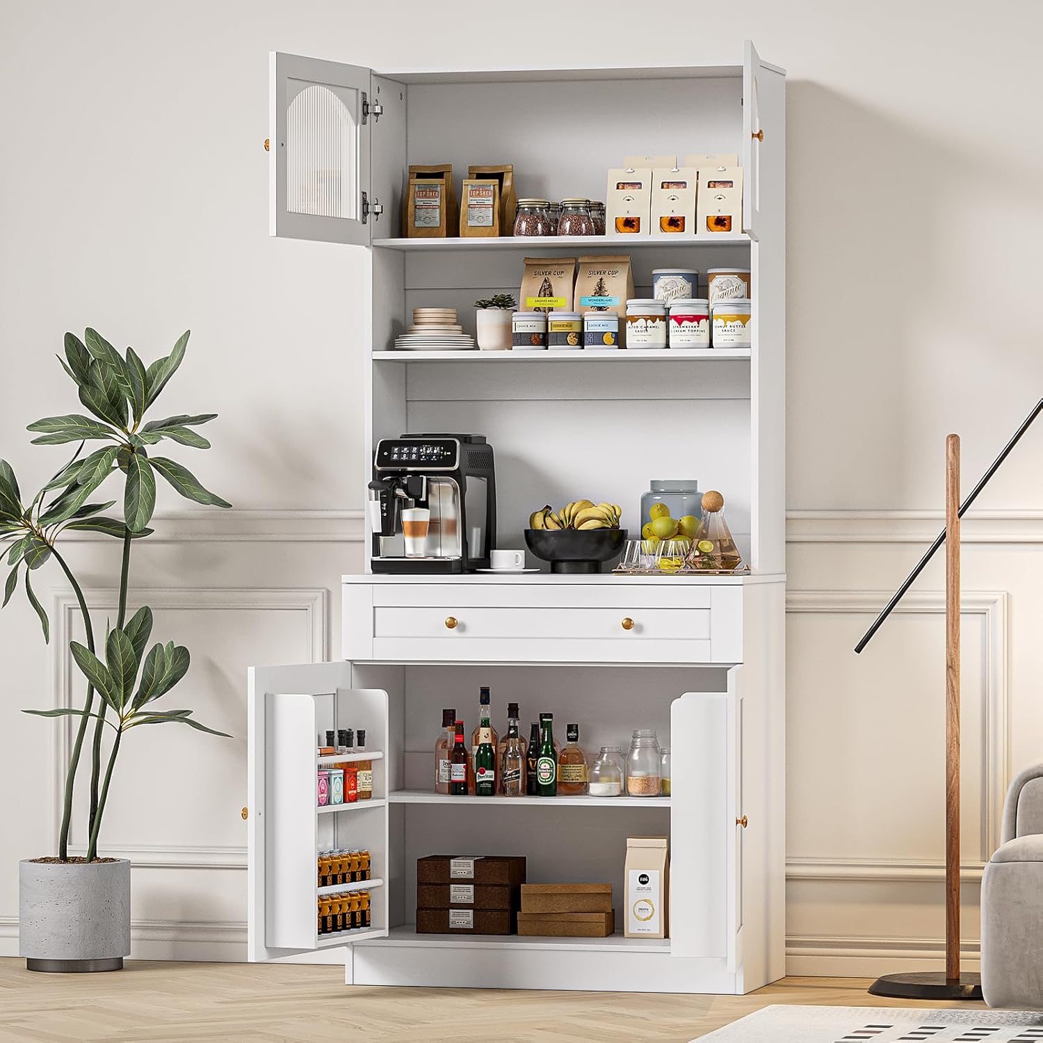 Kitchen Pantry 71" Tall Food Pantry with Microwave