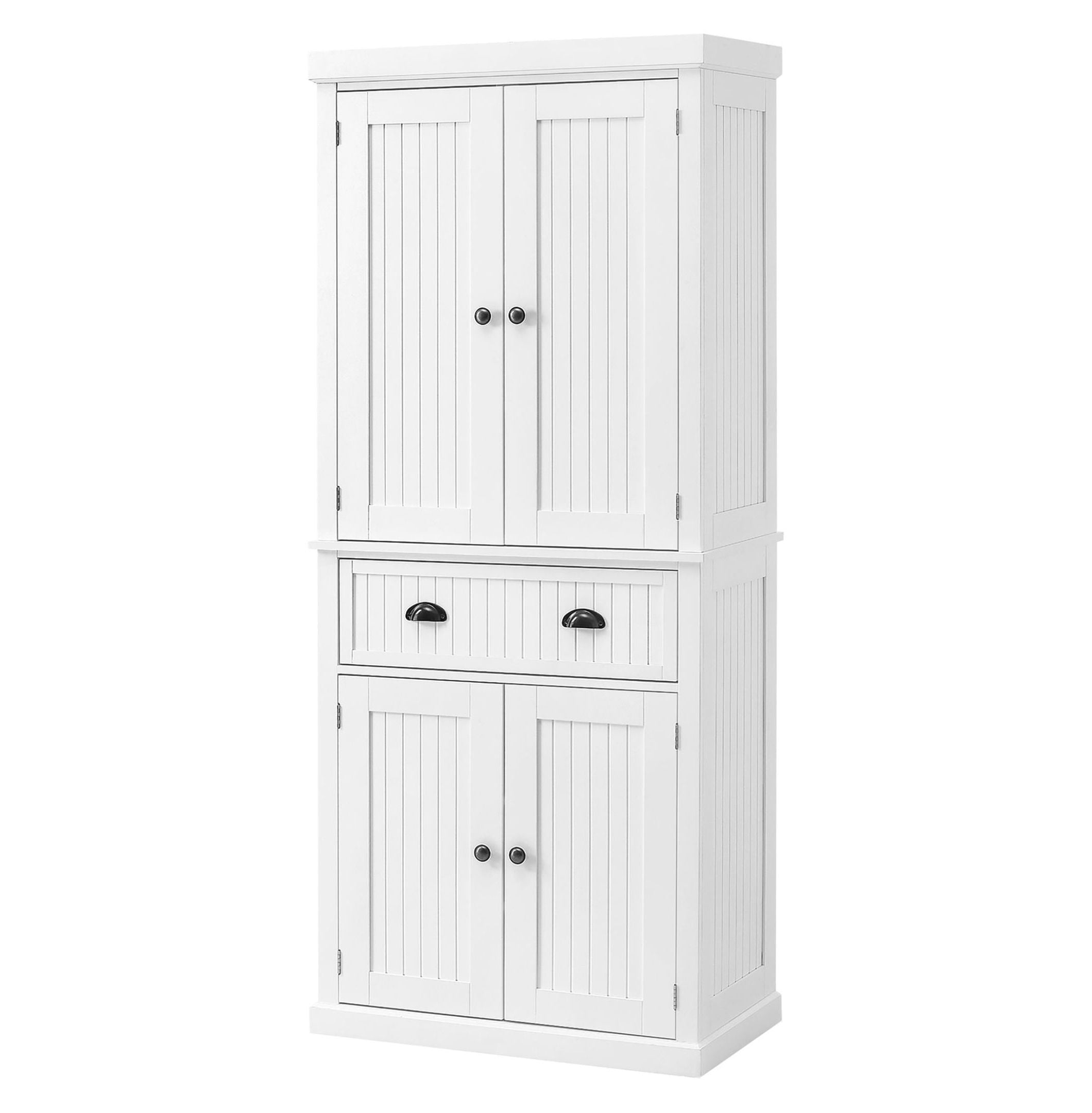 Kitchen Pantry Cabinet, 72" Freestanding Storage Cupboard with Drawer & Adjustable Shelves - White