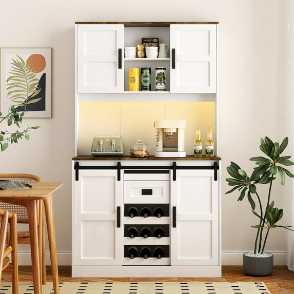 Kitchen Pantry Cabinet, 72" Tall Kitchen Storage Cabinet Cupboards with Power Outlet, Freestanding Buffet Cabinets Kitchen Hutch Microwave Stand for Kitchen Living Room Dinning Room, White