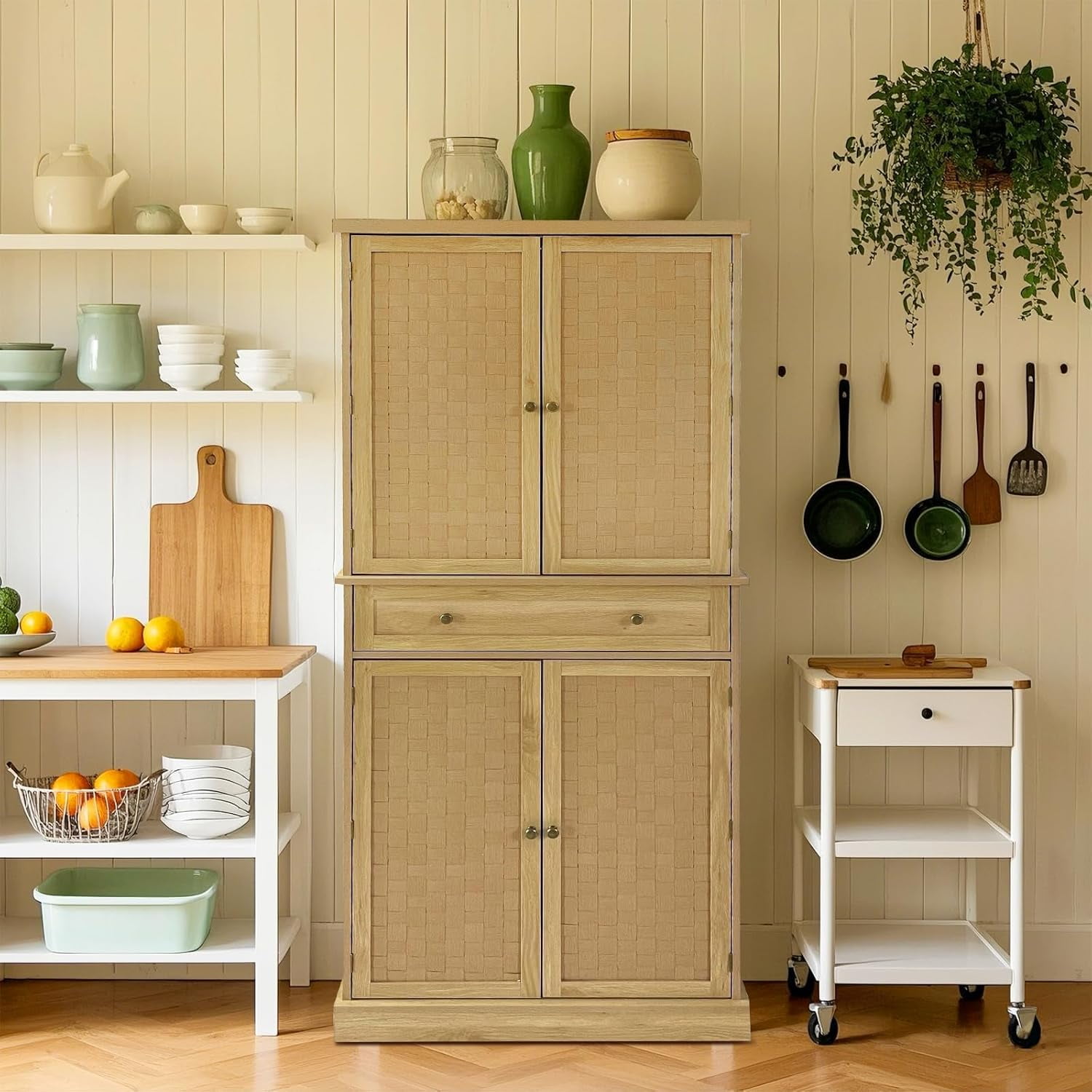 Kitchen Pantry Cabinet, 72" Tall Storage Pantries with 4 Doors and 4 ...