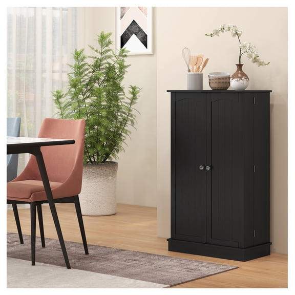 Kitchen Pantry Cabinet, Black - 5 Tier Shelves, 12 Door Racks, Freestanding Storage Organizer for Kitchen, Dining Room, Adjustable Shelves