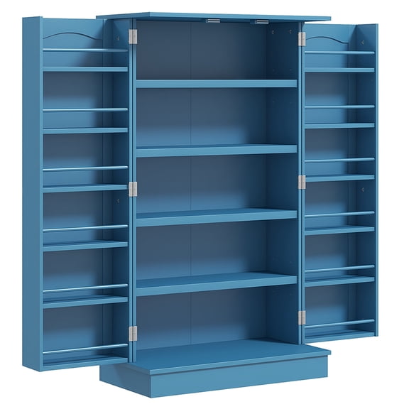 Kitchen Pantry Cabinet, Blue - 5 Tier Freestanding Storage, 12 Door Shelves, Adjustable Shelving, Double Door Kitchen Organizer for Dishes & Cookware