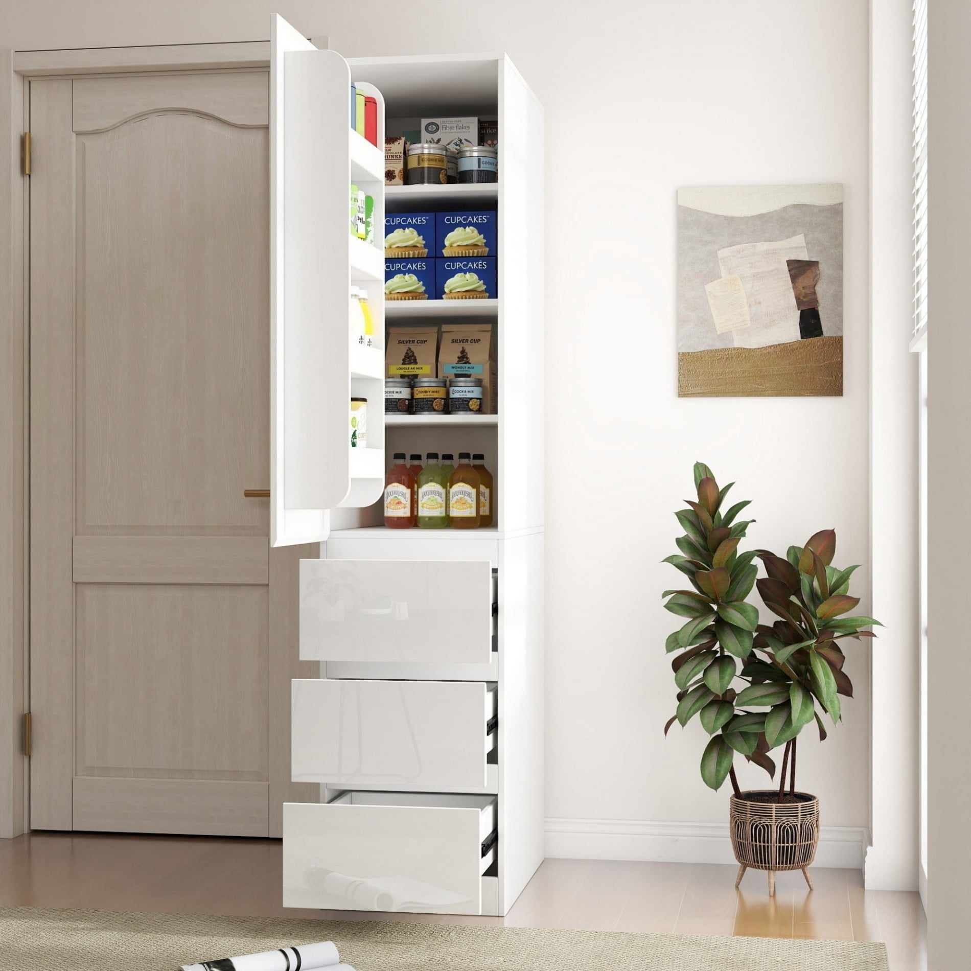 Kitchen Pantry Cabinet with Doors, Drawers and Shelves, 70.8" Tall Freestanding Storage Cabinet with Door Shelves, Large Pantry Cupboard for Kitchen, Dining Room, Living Room, White