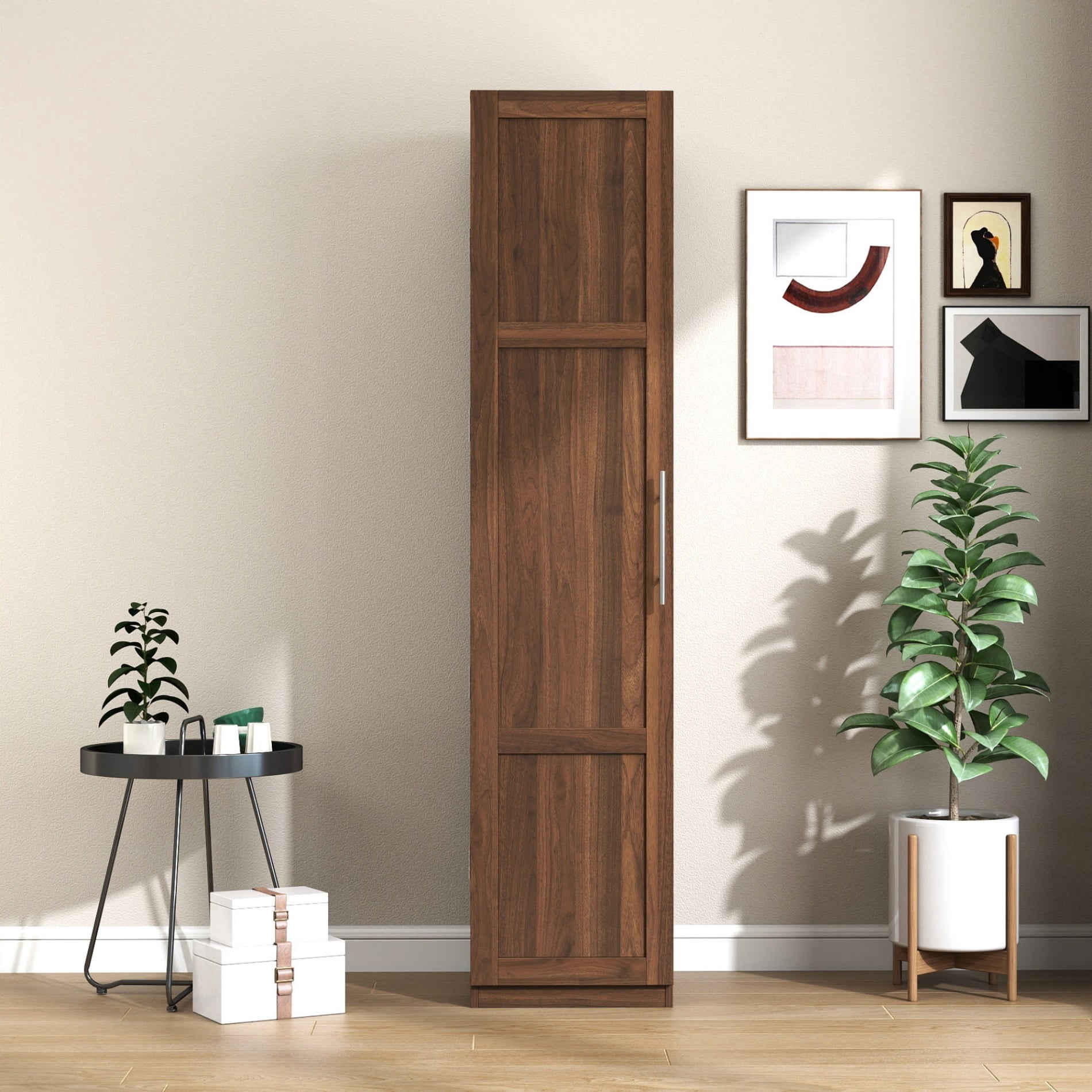 Kitchen Pantry Cabinet with Doors and Shelves, Tall Freestanding Storage Cabinet with Side Racks & Adjustable Shelves, Wooden Buffet Sideboard for Kitchen, Dining Room, Living Room, Walnut