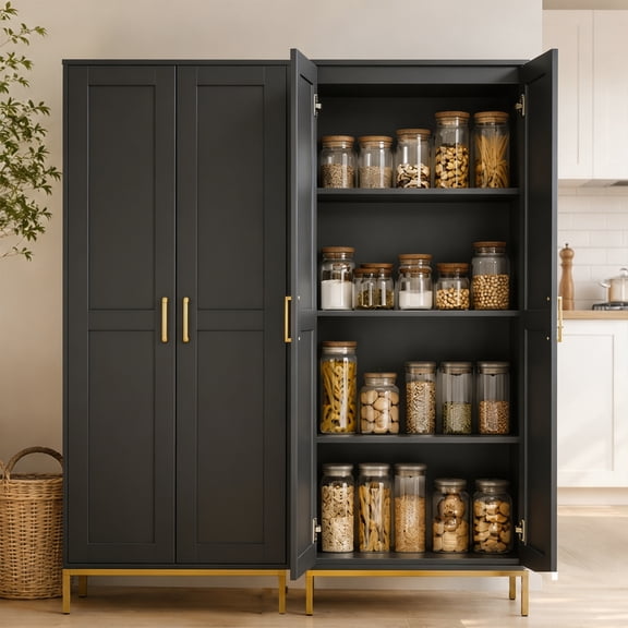 Kitchen Pantry Cabinet,Freestanding Pantry Storage Cabinet with 2 Doors and Shelves,60.6" Cupboard,Modern Cabinet for Bathroom,Dining Room,Living Room,Black