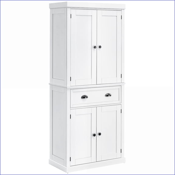 Kitchen Pantry Cabinet, HOMCOM 72.5" Traditional Colonial Tall Storage with 2 Doors, Drawer & Adjustable Shelves, White | MDF Construction