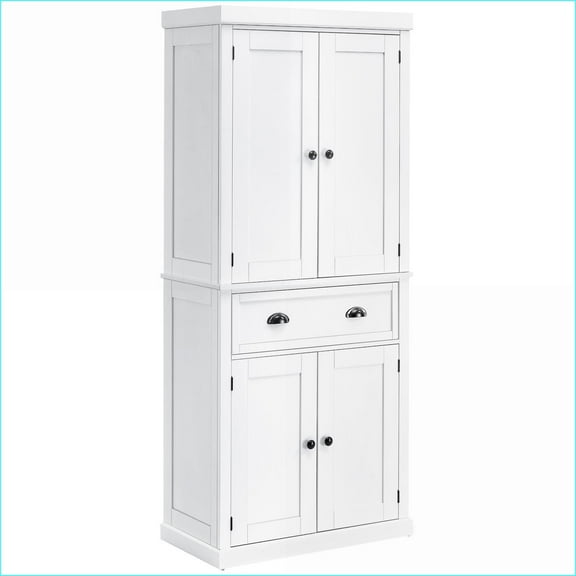 Kitchen Pantry Cabinet, HOMCOM 72.5" Traditional White Freestanding Storage with 2 Doors, Drawer & Adjustable Shelves | MDF