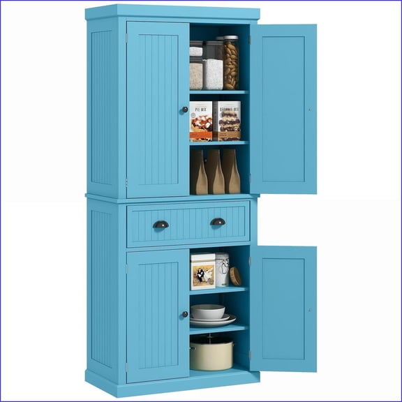 Kitchen Pantry Cabinet | HOMCOM 72"H Traditional Light Blue Freestanding | 4 Doors, Drawer, Adjustable Shelves | P2 Engineered Wood