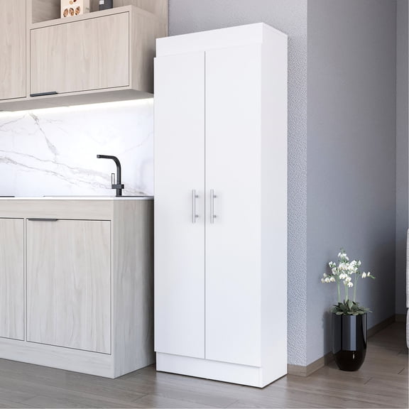 Kitchen Pantry Cabinet In White - 5 Shelf Storage, Construction 5-shelf For White, Functional & Stylish