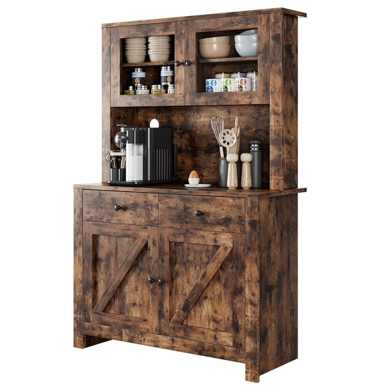 Kitchen Pantry Cabinet with Microwave Stand, Freestanding Hutch Cabinet ...
