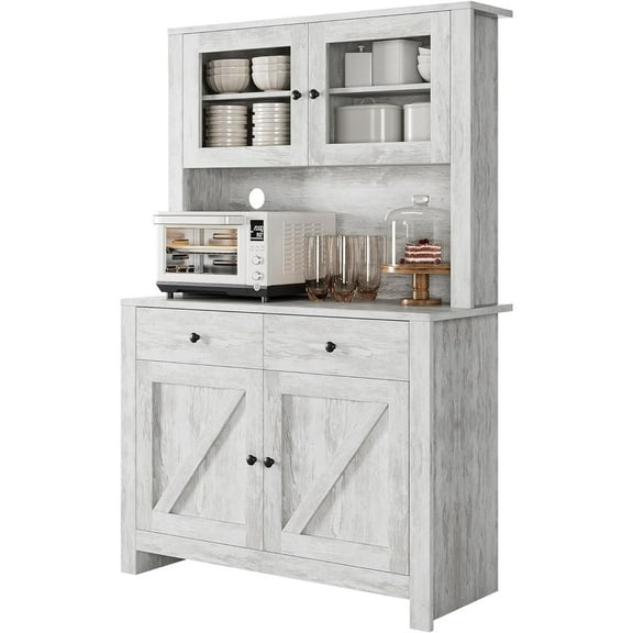 Kitchen Pantry Cabinet with Microwave Stand, Freestanding Hutch Cabinet with Buffet Cupboard, Tall Storage Cabinets with Adjustable Shelves for Kitchen, Dining Room