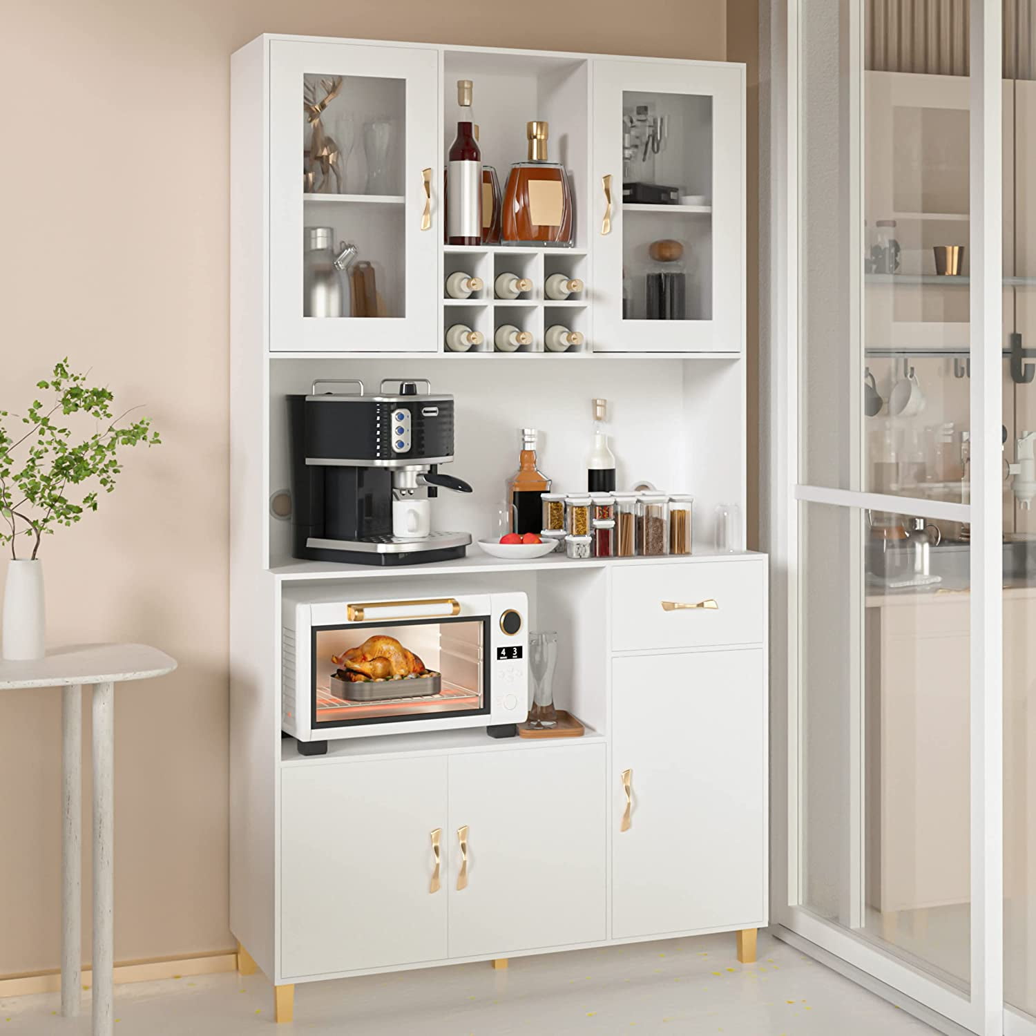 Kitchen Pantry Modern Freestanding Pantry with Tempered