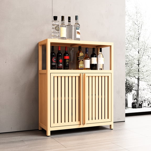 Kitchen Pantry Cabinet - Organize Tableware And Spices For Bathroom & Living Room Spacious Storage With Shelves 2 Louvered Doors